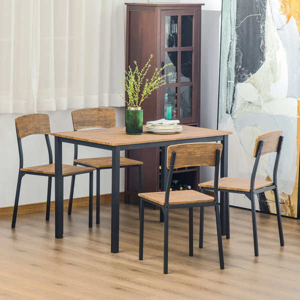 17 Stories Rectangular Kitchen Table and Chairs, 5 Piece Industrial Dining Table Set, 5 Piece ...
